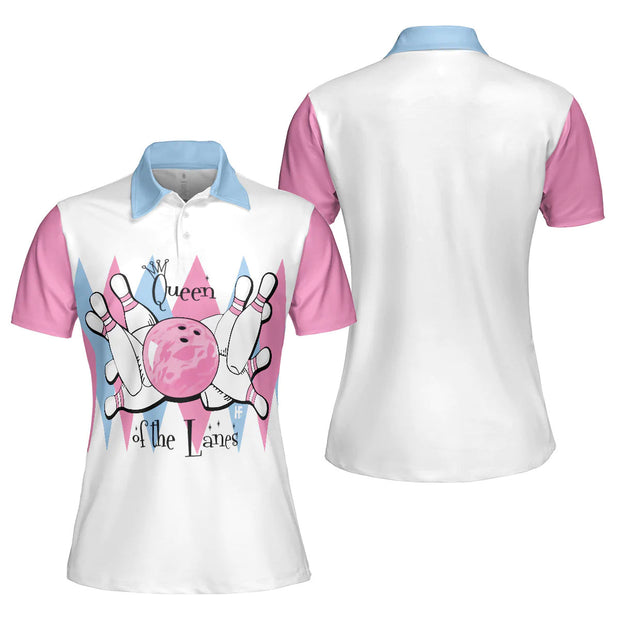 Queen Of The Lanes Pink And Blue Bowling - Women Polo