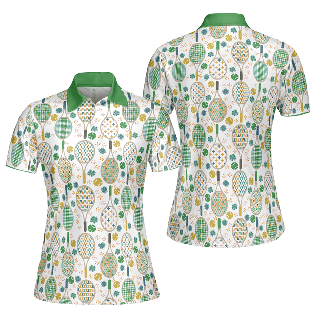 Green And Golden Tennis Pattern - Women Polo