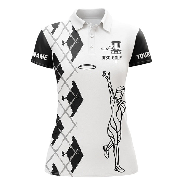 Custom Name Black And White Disc Golfer - Personalized Women Polo