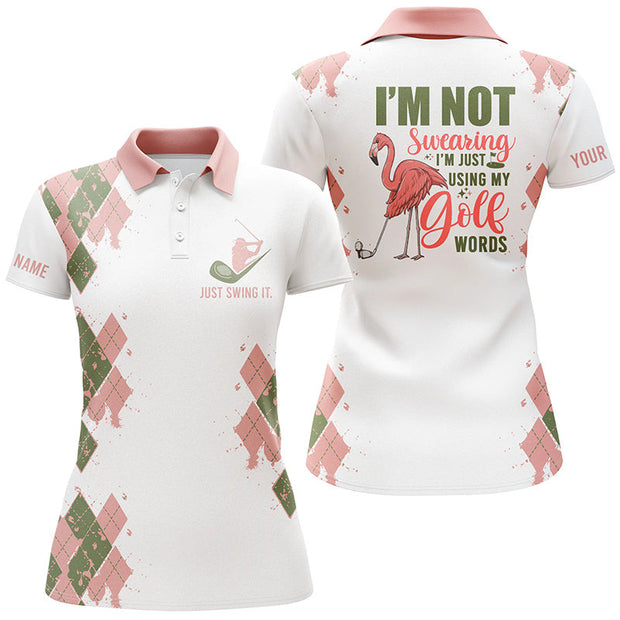 Custom Name Funny Flamingo I'm Not Swearing, I'm Just Using My Golf Words - Personalized Women Polo