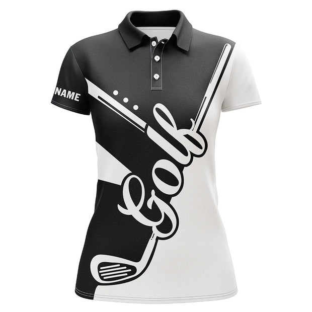 Custom Name Black And White Golf Clubs - Personalized Women Polo