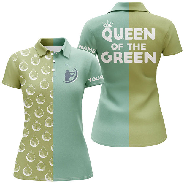 Custom Name Funny Golf Queen Of The Green - Personalized Women Polo