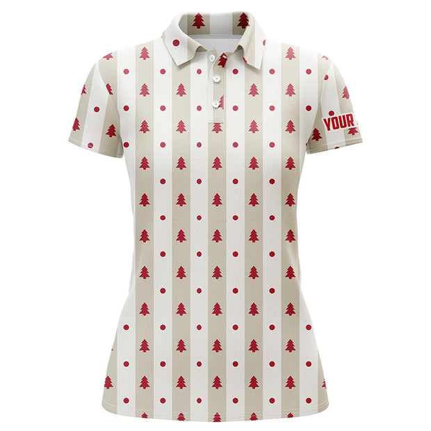 Custom Name Christmas Tree Vintage Golf Pattern - Personalized Women Polo