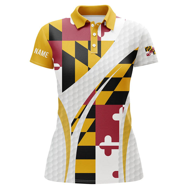 Custom Name Maryland Flag Custom White Golf Ball Skin - Personalized Women Polo