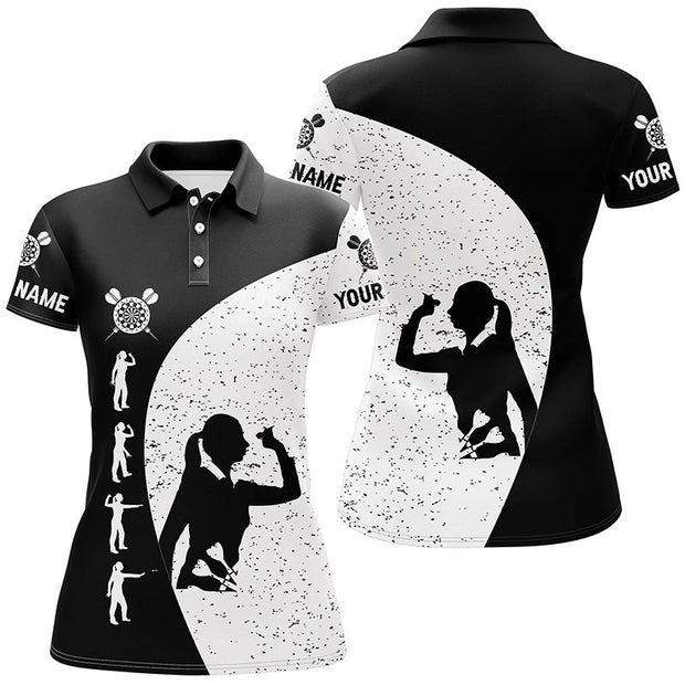 Custom Name Black White Grunge Darts - Personalized Women Polo
