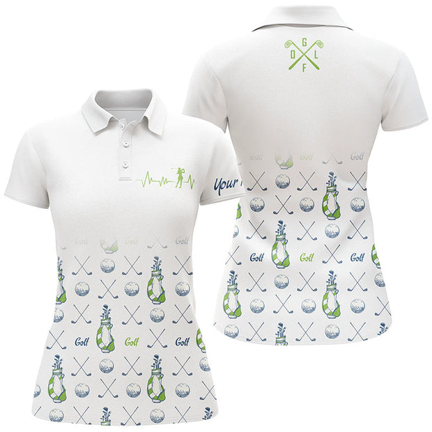 Custom Name Golf Clubs Pattern White - Personalized Women Polo