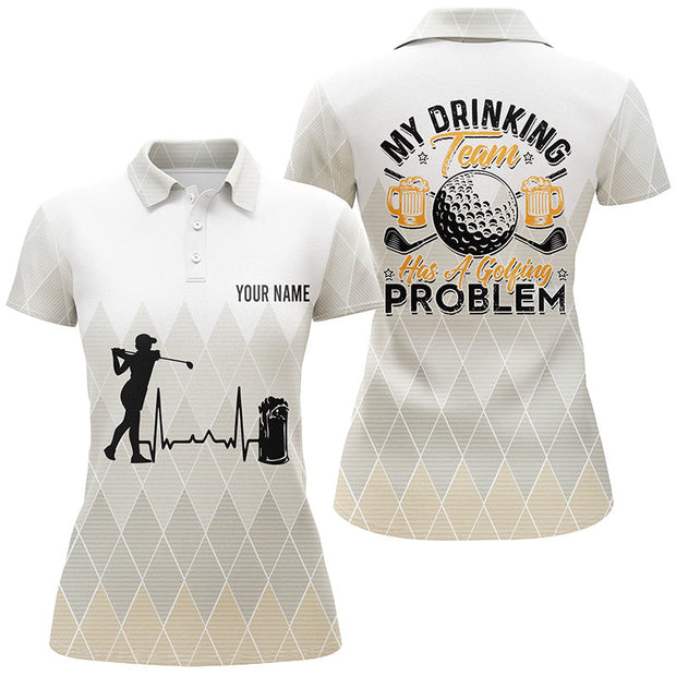 Custom Name My Drinking Team Has A Golfing Problem Argyle Pattern - Personalized Women Polo