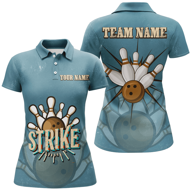 Custom Name And Team Strike Bowling Vintage - Personalized Women Polo