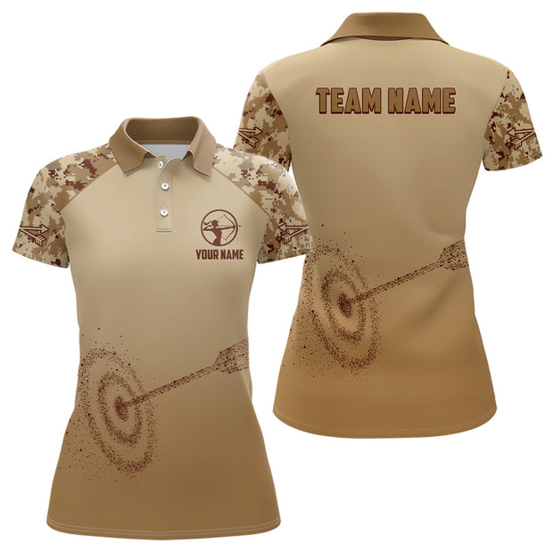 Custom Name And Team Light Brown Camo Target Archery - Personalized Women Polo