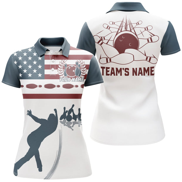 Custom Name And Team Navy Bowling Jersey - Personalized Women Polo