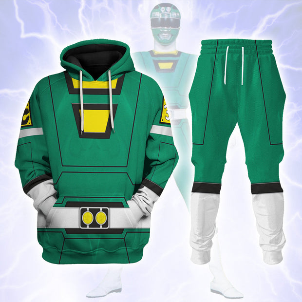 PR Green Power Rangers Turbo Cosplay Costume - Hoodie Set PRHS36 HSQT4279