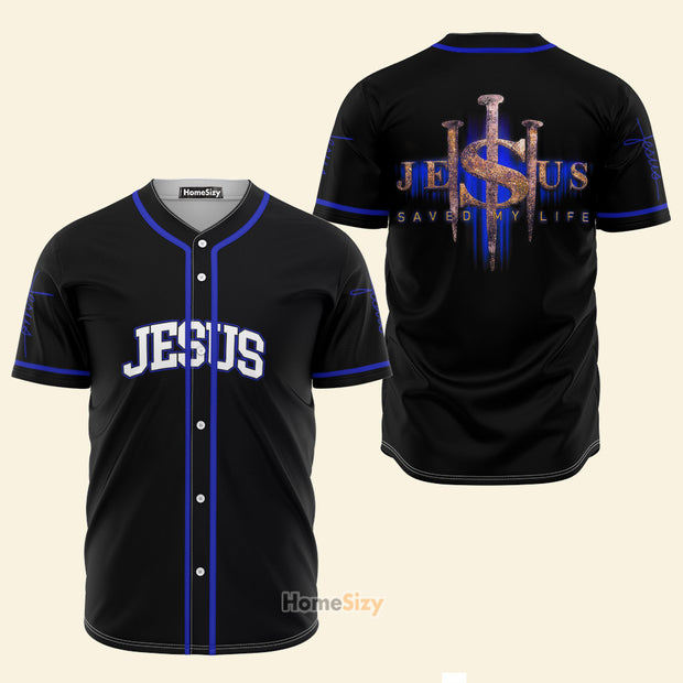 Jesus Saved My Life Black And Blue - Baseball Jersey