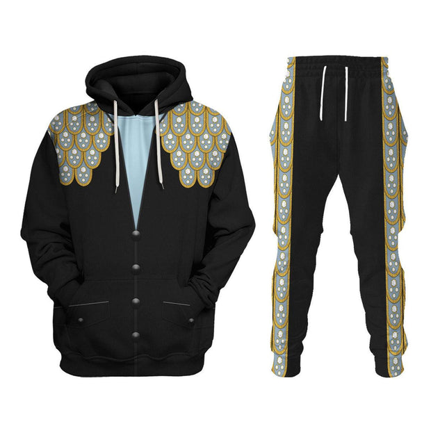 Elvis Armadillo suit in Blue on Black Costume - Hoodie Set CSELV041