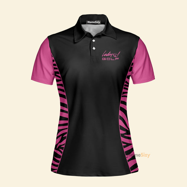 Dark Pink Zebra Pattern Thinning Layout For Lady Golfer - Women Polo