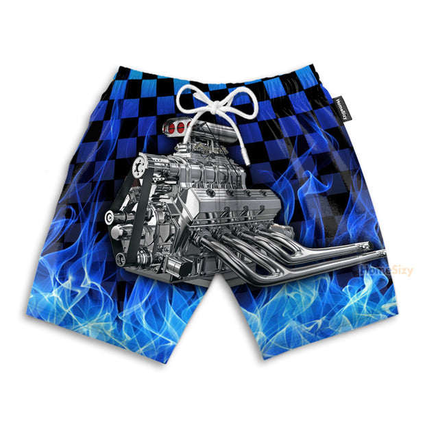 3D Blue Fire Hot Rod Summer - Beach Shorts