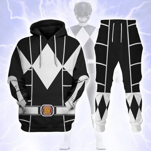 PR Black Ranger Mighty Morphin Cosplay Costume - Hoodie Set PRHS90 HSQT4325