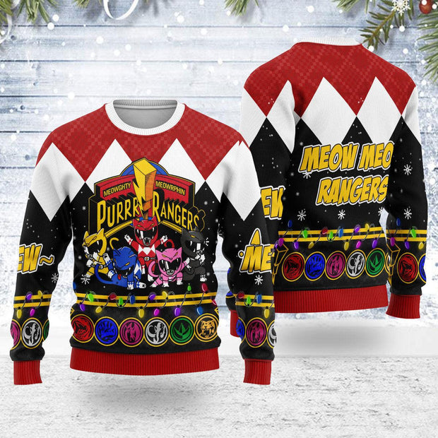 Merry Christmas Meowghty Meowrphin Purrr Rangers Unisex Wool Sweater UGLPRG005