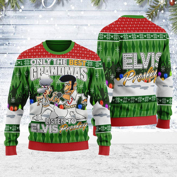 Only the Best Grandmas Listen to Elvis Christmas Ugly Sweater CSELV054