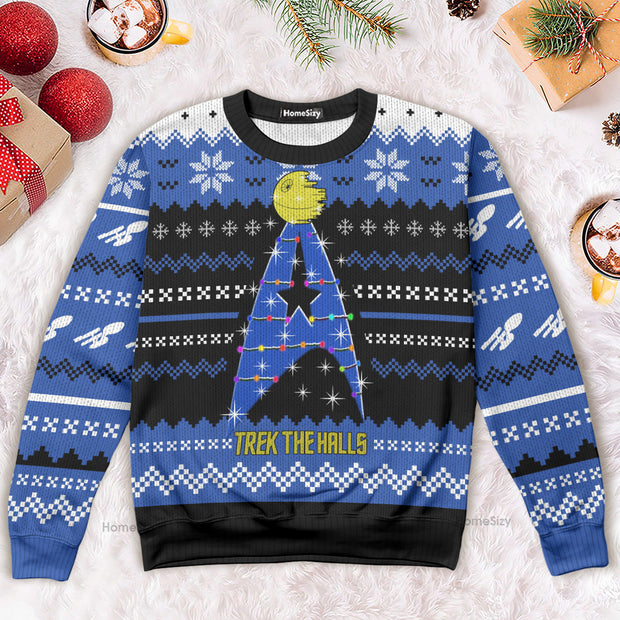 Christmas Sweater SaTr The Halls Blue UGLSK003