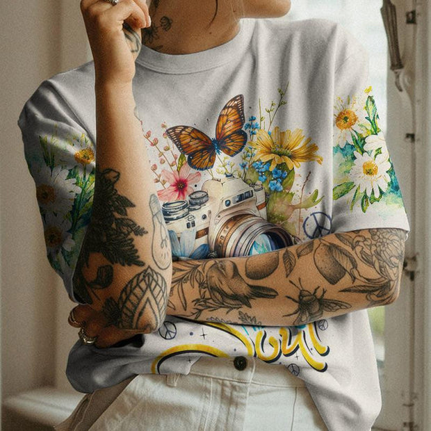 Hippie Hippie Soul Camera - Vintage Boho Floral - Tshirt, V-Neck Tshirt