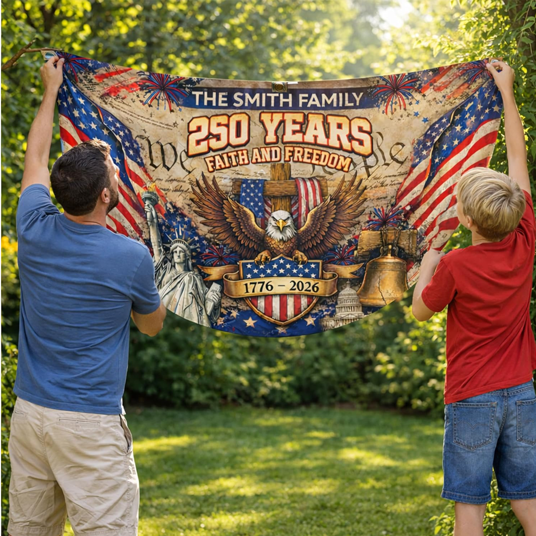 1776_2026 Birthday Fan Flag Custom Family Name_ Personalized 4th of July 250th Anniversary USA Outdoor Banner_ Patriotic Gift_ 250 Years Of Freedom Decor 004