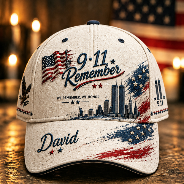 September 11 Never Forget Memorial American Flag - Personalized Classic Cap