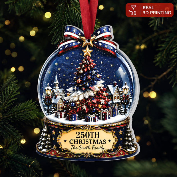 250th Christmas Family Snow Globe - Personalized Acrylic Ornament - Gifts For Family
