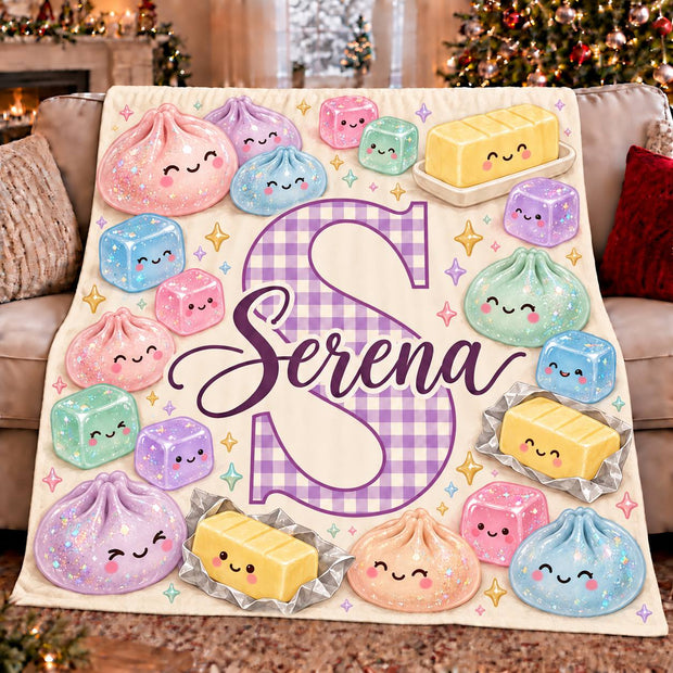 Dumpling Squishy Custom Name Birthday Gift For Kids, For Girls - Personalized Sherpa Blanket