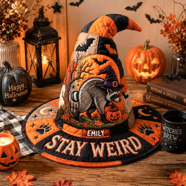 Special Raccoon Quilted Witch Hat - Personalized Quilted Witch Hat - Gift For Halloween