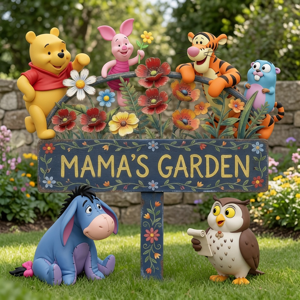 DSNY Cute Character Themed Garden - Personalized Shaped Metal Sign - Gift for Mom, Grandma, Garden Lovers