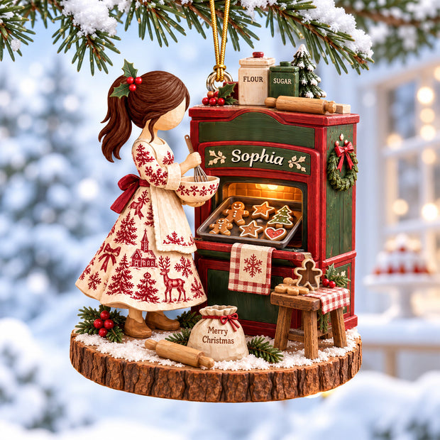 Toile De Jouy Baking Girl Christmas Gifts For Her, Baking Lover - Personalized Wooden Ornament