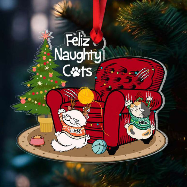 Feliz Naughty Cats - Personalized Acrylic Ornament - Gift For Cat Lover, Cat Mom, Cat Dad - CLP12 NA94