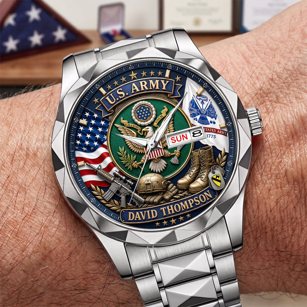 Military Rank Men's - Personalized Men's Wrist Watch - Gift For Veterans