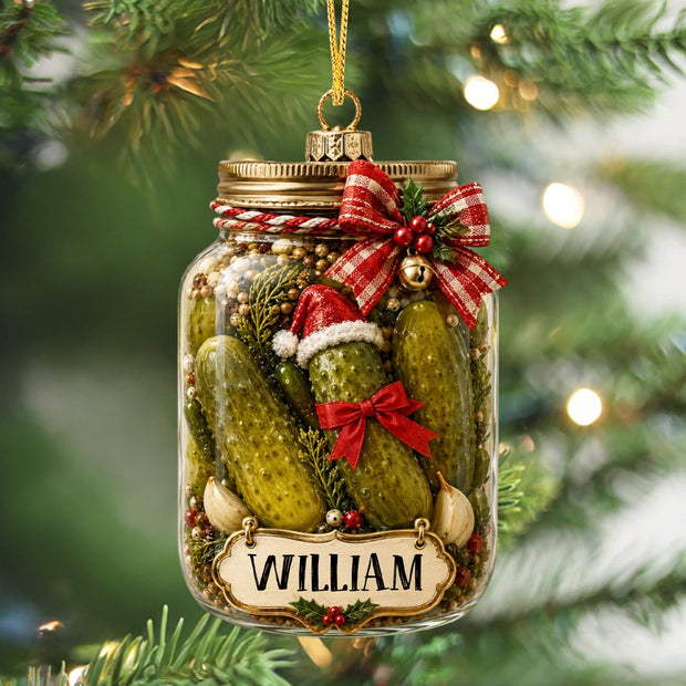 Festive Pickle Jar Custom Name Christmas Gift - Personalized Acrylic Ornament