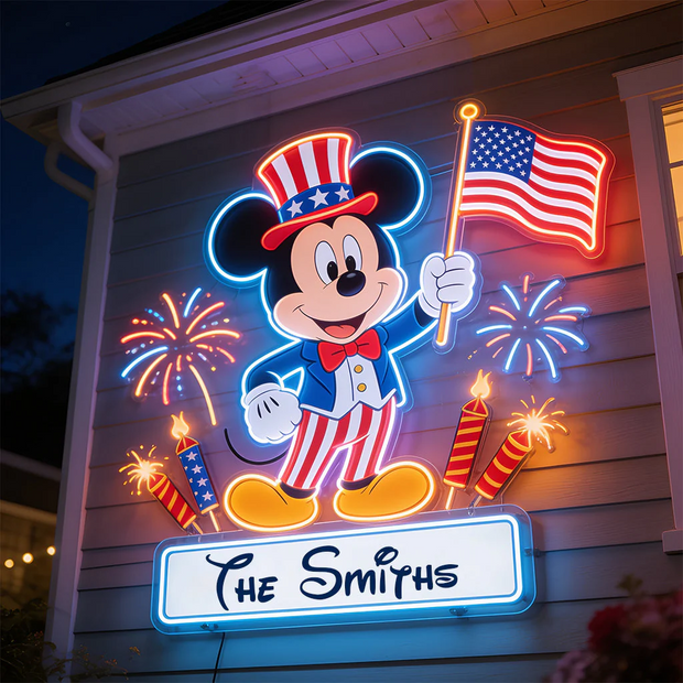 MkMo Special Day Celabration - Personalized Mouse Neon LED Light Sign - Gift For Family