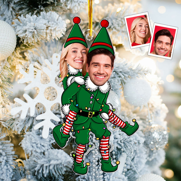 Custom Photo Couple Funny Elf Christmas Gifts For Couples - Personalized Acrylic Ornament