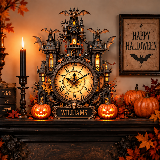 Halloween Haunted Castle Clock - Personalized Wall Hanging Clock - Gift For Halloween