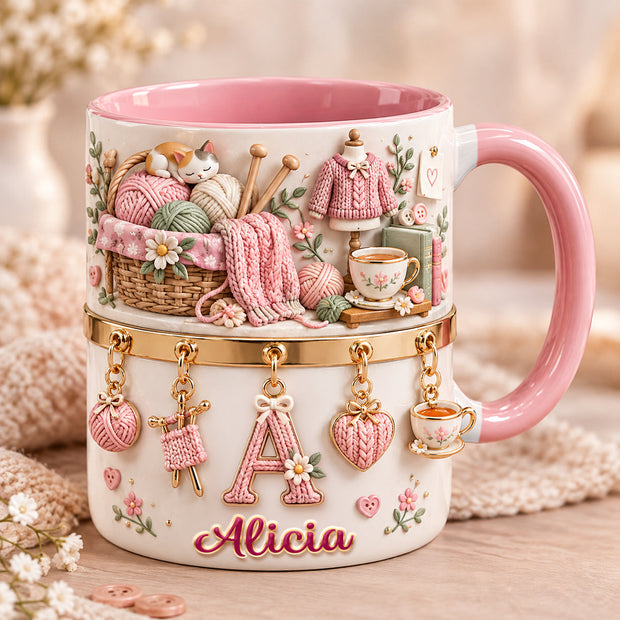 Just A Girl Who Loves Knitting Custom Name Gifts For Her, Knitting Lovers - Personalized Accent Mug