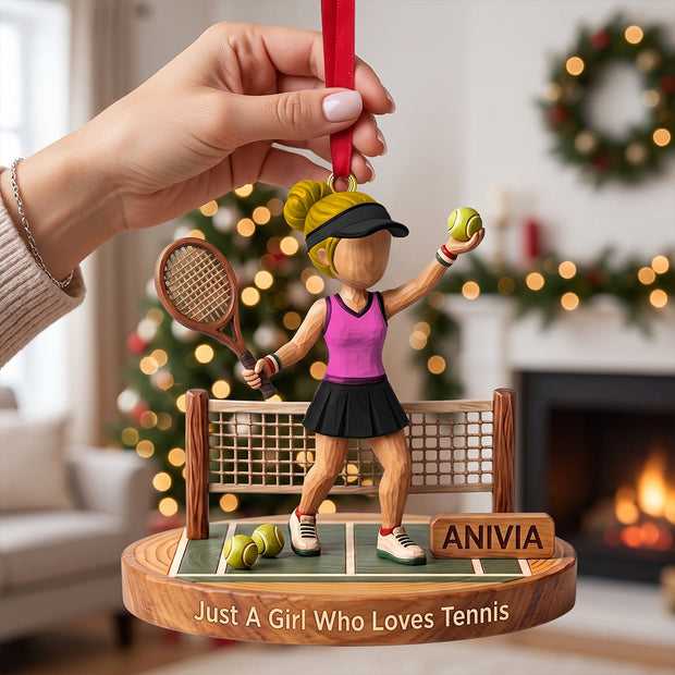 Just A Girl Who Loves Tennis Custom Name Christmas Gifts For Her, Tennis Lovers - Personalized Wooden Ornament
