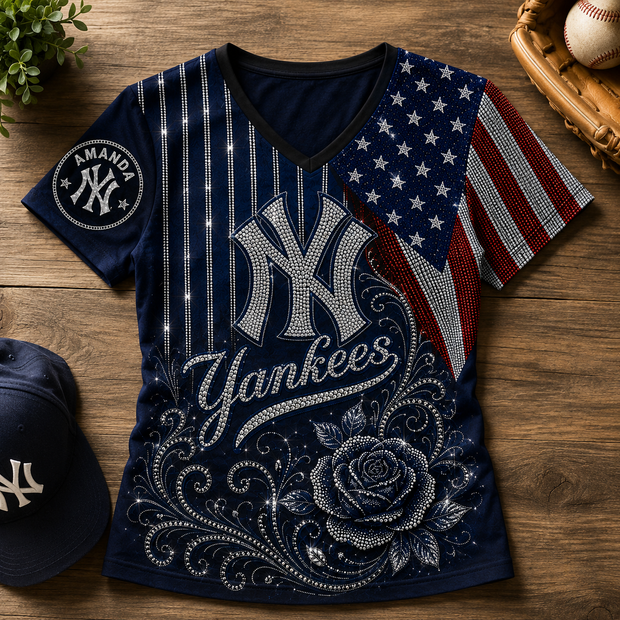 Patriotic Baseball Shirt - Personalized Short Sleeve Tshirt - Gift For Baseball Fans