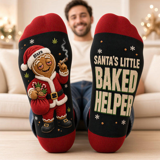 Funny Stoner Santa Socks - Personalized Crew Socks - Christmas Gifts For Him