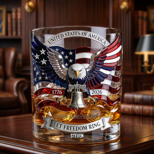 American Eagle Bring Liberty Bell Drinking Glass - Personalized Whiskey Glass - 250th Anniversary Gift