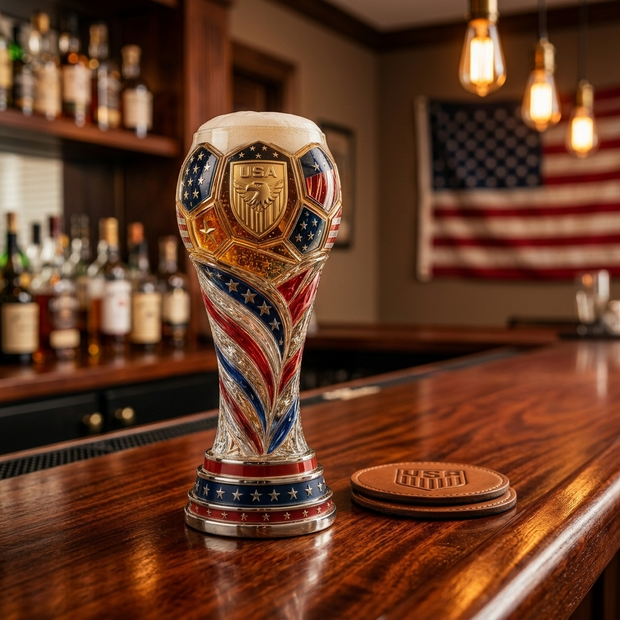 USA Soccer Patriotic  - Personalized Trophy Beer Glass - Personalized Gifts For Football Lovers, Sports Fans, Sports Lovers, World Cup