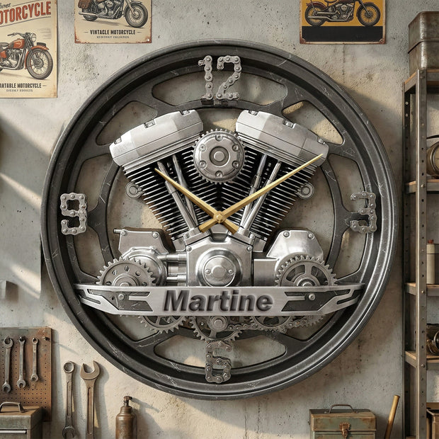 Motorcycle Engine - Personalized Wall Hanging Clock - Gift For Off-Road Lovers