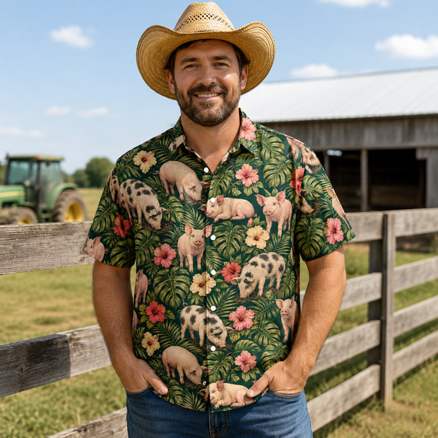 Cute Farm Pig -Personalized Hawaiian Shirt - Gift For Farmers