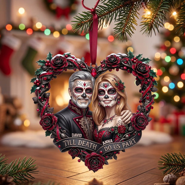 Custom Photo Till Death Do Us Part Skull Love Christmas Gift For Couple - Personalized Ornament