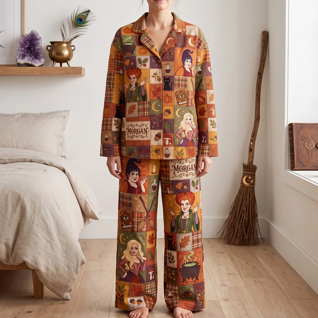 Patchwork Button Up Pajama Set  - Personalized Pajama Set - Gifts For Witch Lovers