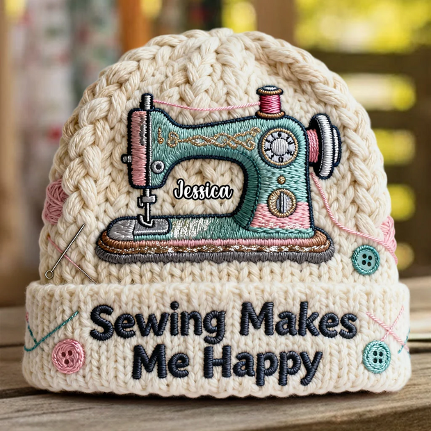 Just Love Sewing Custom Name Gift For Her - Personalized Beanie Hat