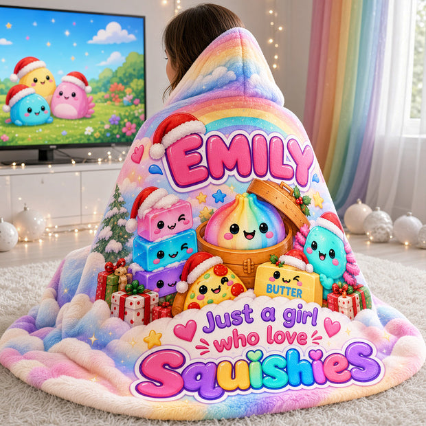 Just A Girl Who Love Squishies - Personalized Wearable Hooded Blanket - Gift For Her