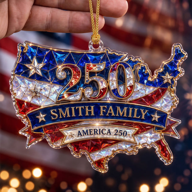 America 250th Hologram USA Map Ornament - Personalized Acrylic Ornament - Christmas Gift For Family